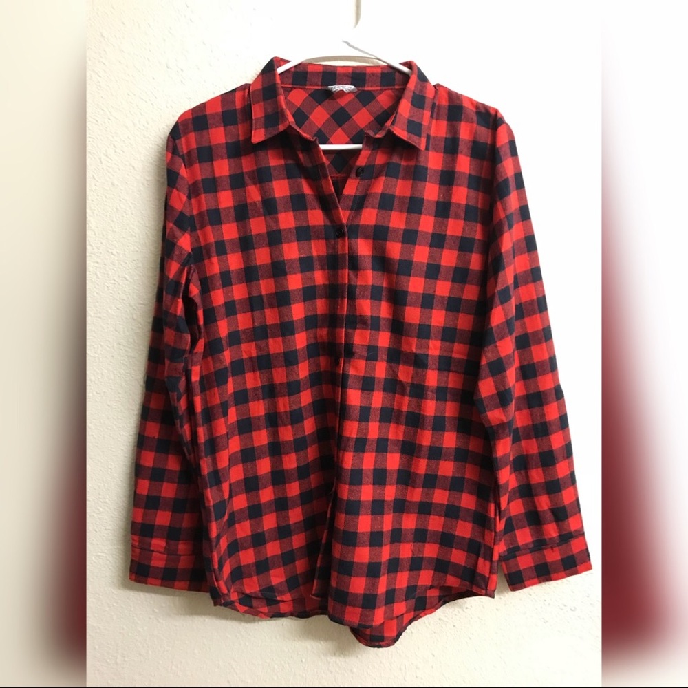 Plaid checkered red long sleeved colored shirt